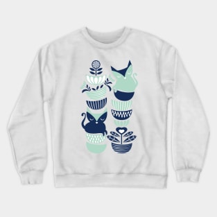 Swedish folk cats // navy blue and mint kittens Crewneck Sweatshirt